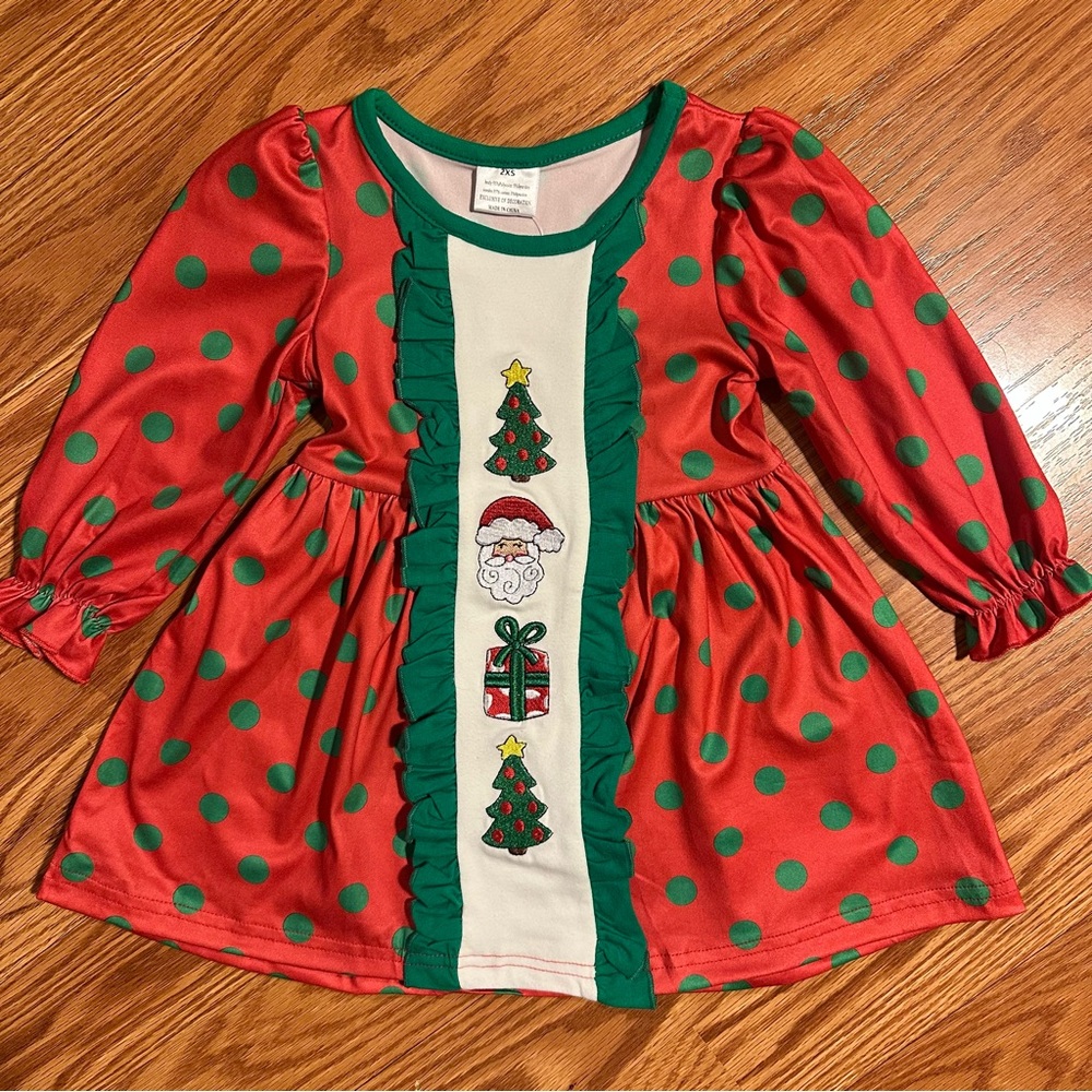 Butter Soft Christmas Red and Green Polka Dot with embroidery Dress
